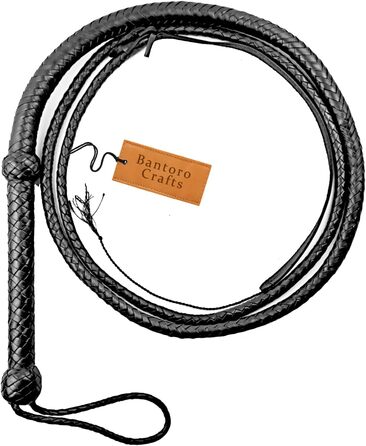 Преміум бичача плеть з чорної шкіри Bantoro Crafts, 12 косичок, довжина 0,9-2,4 м, для верхової їзди