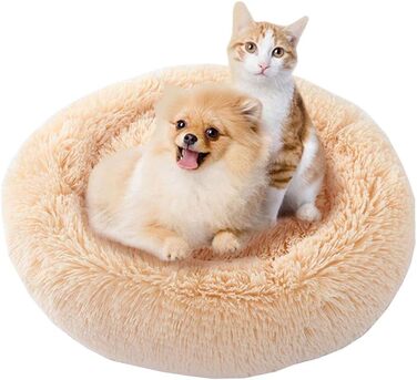 М'яке ліжко-софа для собак Deluxe, кругла, плюшеве, для великих і екстра-великих собак, водонепроникне дно, бежеве, діаметр 80 см