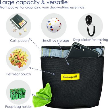 Сумка для ласощів для собак, багатофункціональна сумка для прогулянок з силіконовим кишеньком, мішок для корму для дресирування собак та дозатор ласощів, ідеальна для активного відпочинку на природі (Чорний 4 чашки) (1. Чорний 2 чашки)