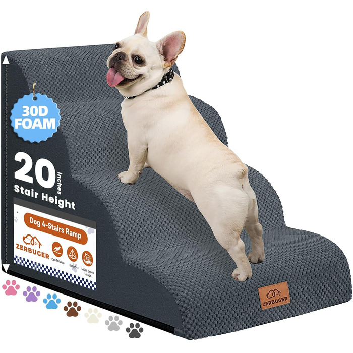 Сходинки для собак 4-х ступінчасті для ліжка, 50,8 см, вигнута сходинка для літніх/поранених собак, котів, для ліжка, стільця або дивану, преміум-піна, антиковзаюча рамка для собак