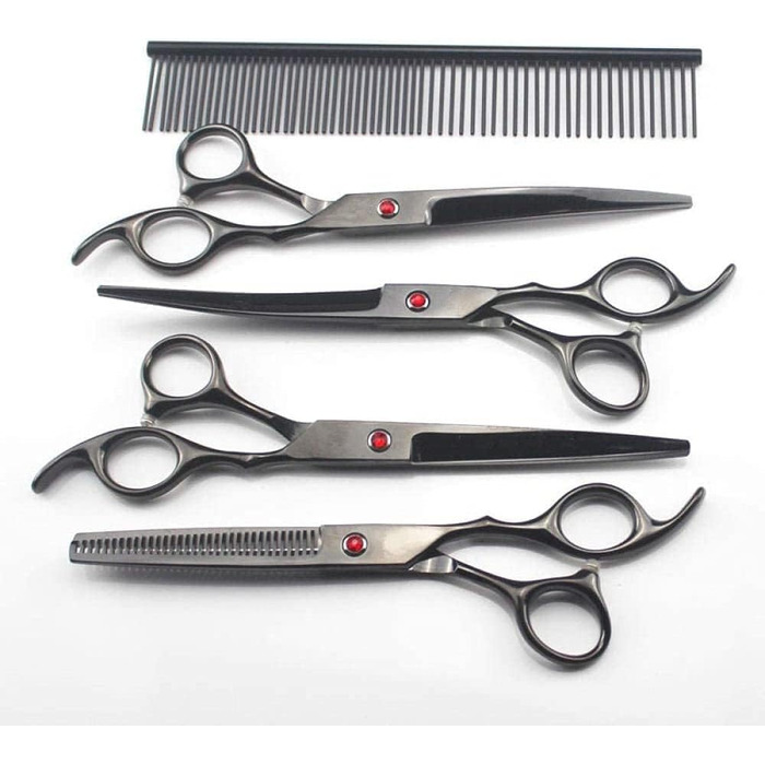Набір 5 професійних чорних ножиць для грумінгу собак, набір ножиць для стрижки та вичісування домашніх тварин