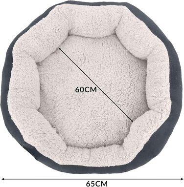 М'яке та пухнасте ліжко для собак та котів 57x52x16 см - зручне лежання з підвищеним бортиком, антиковзаюче дно, міцне та легке у догляді - біле/графіт