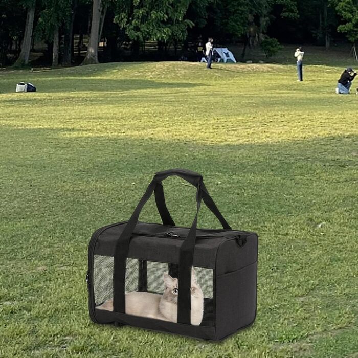Транспортна переноска для тварин, складана сумка-переноска для котів та собак, чорна