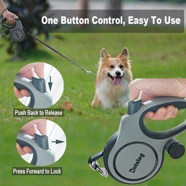 Рулетка для собак Dotolog 8м, висувна повідка для собак середніх та великих порід до 50 кг, повідка-рулетка, сіра/чорна