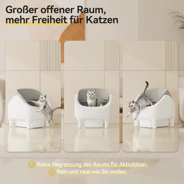 Автоматичний лоток для котів Devoko з керуванням через додаток, для котів до 15 кг, відкритий дизайн, легкий у прибиранні, великий, зручний для котів, ємність на 15 днів