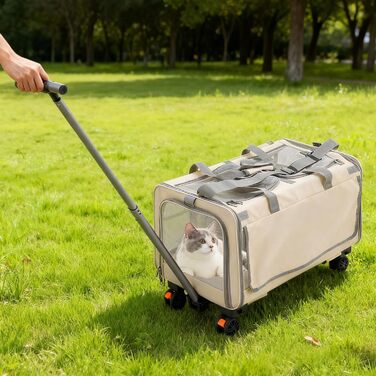 Транспортна переноска для собак та котів з колесами, складна, з дихаючими віконцями, двокамерна (Бежевий)