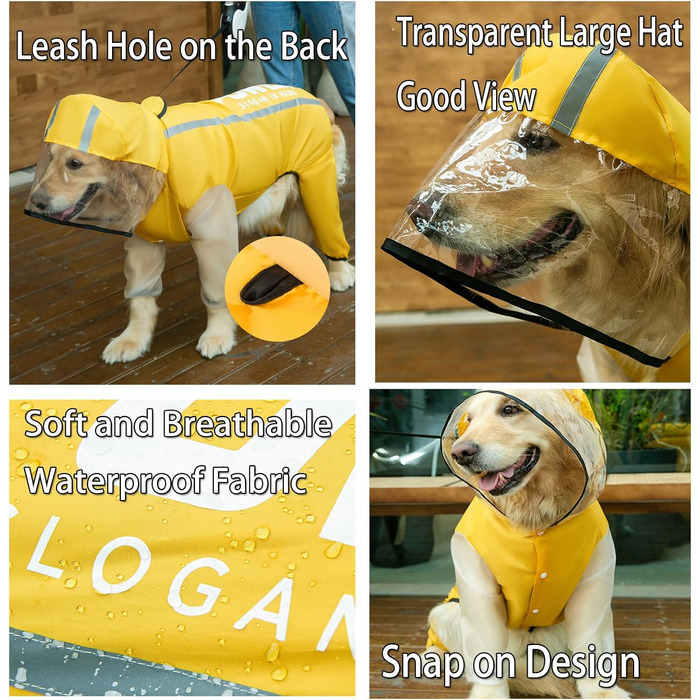 Дощовик для собак з ніжками, дихаючий, водонепроникний, з капюшоном та світловідбиваючими смугами, комбінезон для великих собак, розмір 6XL