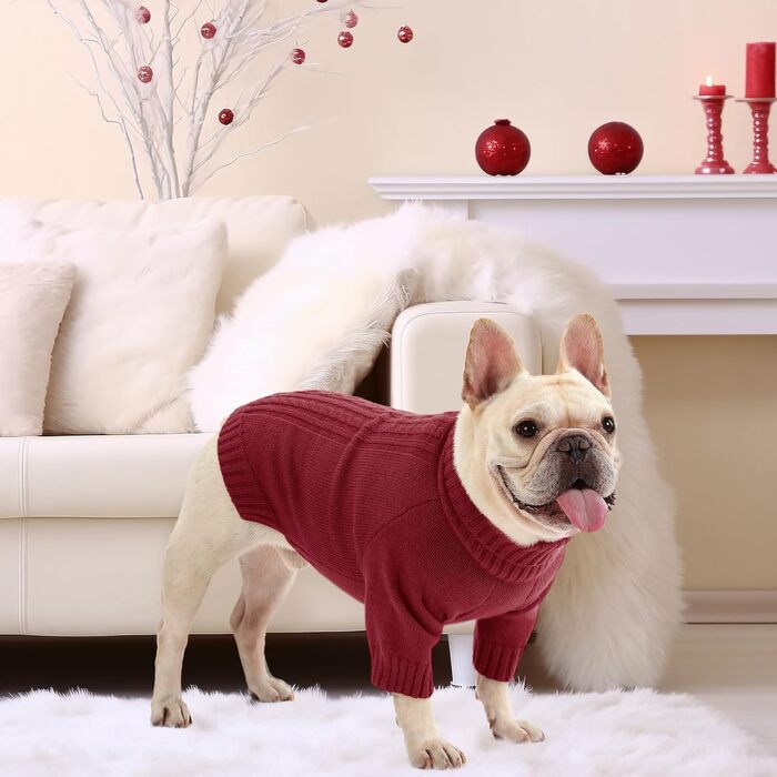 Теплий в'язаний пуловер для собак з коміром-горловиною. Підходить для маленьких, середніх собак, цуценят та котів. Колір: червоний