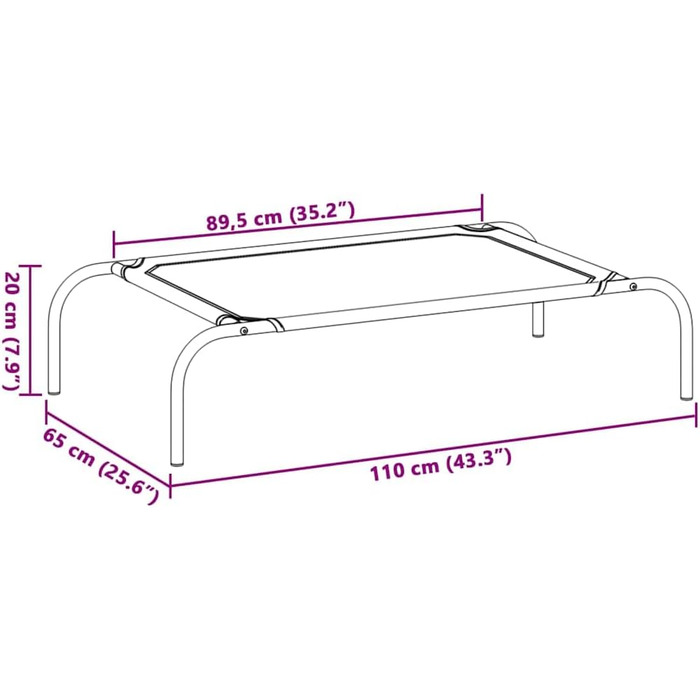 Підвищене собаче ліжко VidaXL, сіре, 110x65x20 см, Textilene та сталь. Собаче ліжко, лежанка, диванчик для собак, лежанка для домашніх тварин, місце для сну собаки, вулиця.