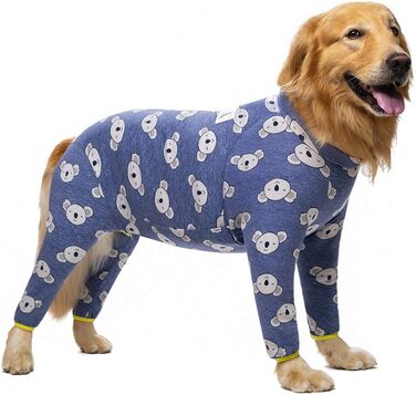 Піжама для собак великих порід Miaododo з бавовни, принт 'Полуниця', повне покриття живота, для собак після операцій (81 см обхват грудей, 81 см довжина спини, 55 см довжина), блакитна