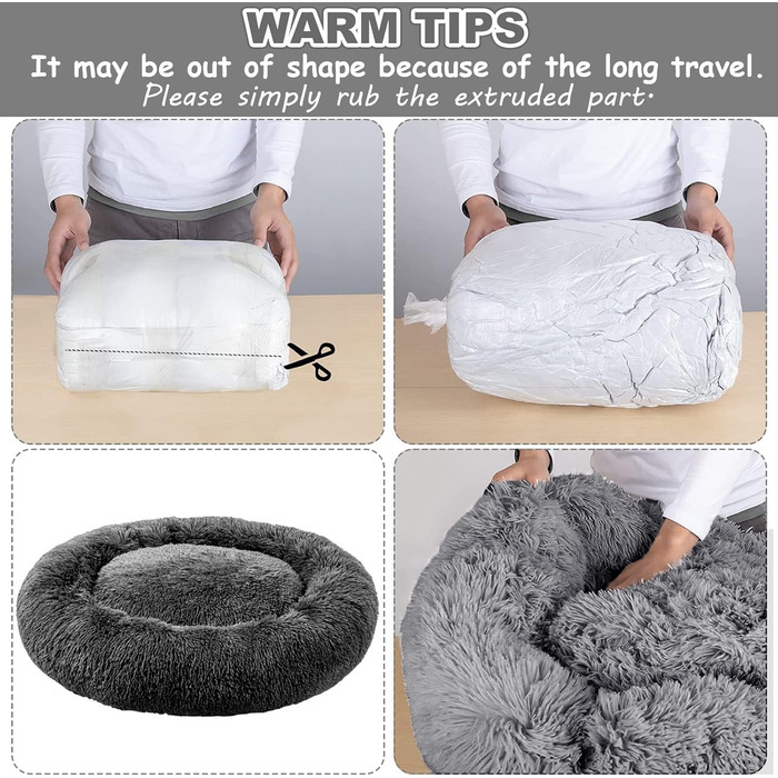 Кругле лежанка-донатик для собак великих та середніх порід, 70 см, сірий колір, плюш, анти-стрес, м'яка, пухнаста, для собак та цуценят