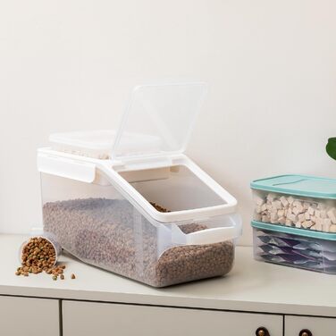 Контейнер для корму з колесами і мірною чашею, герметичний, BPA Free, верхня кришка, для сухого корму котів і собак, білий, розмір L