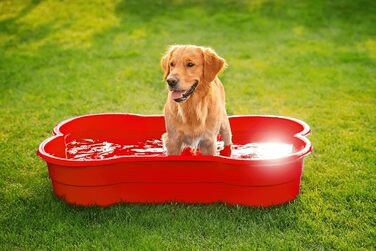 Стійкий басейн для собак DogsLand XXL 120x25x80 см, червоний, у формі кістки, для малих і великих порід, для саду та балкону, нейлоновий, міцний, стійкий до подряпин