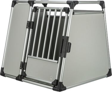 TRIXIE алюмінієва транспортна коробка для собак XL, 94×87×88 см, тиха, з косими стінками, замком і нековзким килимком, срібляста