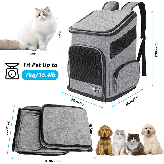 Рюкзак для кота/маленького собаки, складний, з вентиляцією та ремінцем безпеки, для подорожей та активного відпочинку