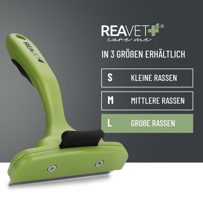 Гребінець для вичісування підшерстя ReaVET для собак та котів з короткою шерстю, середніх порід. Видаляє підшерстя, доглядає за верхнім шаром шерсті, з кнопкою самоочищення. Ідеально для сезонного линяння. (Великий, L)