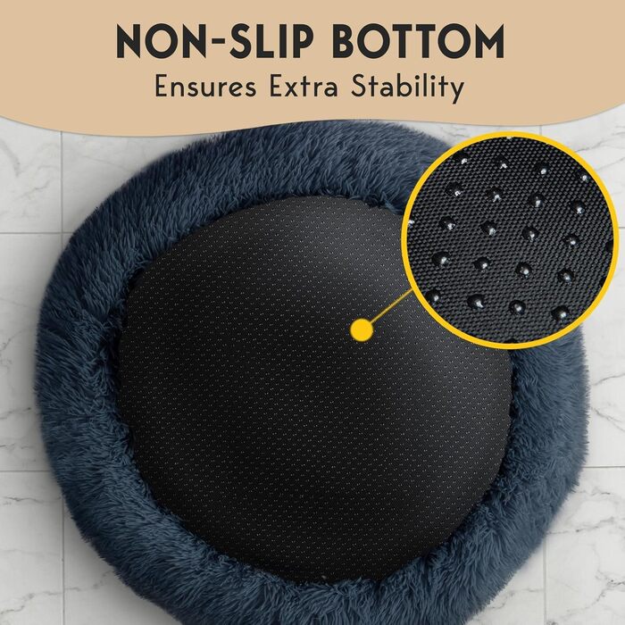Крісло-лежанка для собак PetJett, середнього розміру, 76,2 см, у вигляді пончика, з неслизьким покриттям та можливістю прання, суперм'яке, пухнасте, кругле, заспокоююче, преміум-комфорт, для собак до L 76 x W 76 x H 20 см, сірий колір