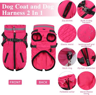 Теплий зимовий одяг для собак: куртка з інтегрованим дзвоником, рожево-рожевий (L)
