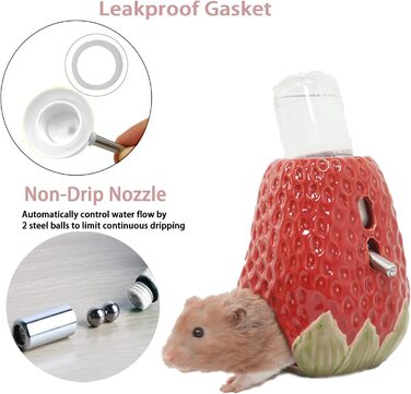 Керамічна пляшка для води для хом'яків Kelivi з кріпленням, 80 мл, без протікання, червона