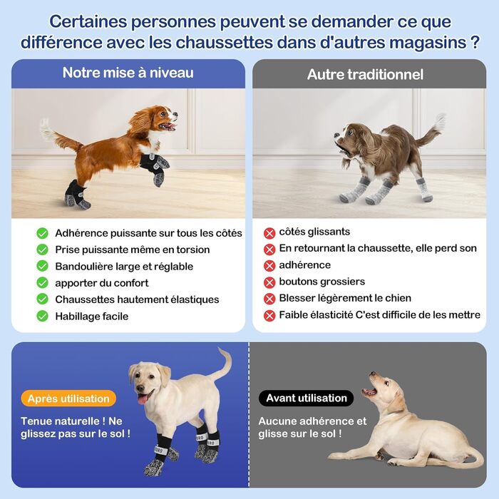 Чорні антиковзкі шкарпетки для собак (XXL) - захист лап від слизькості на твердих підлогах