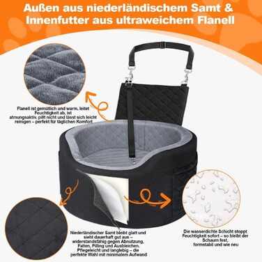 Автокрісло для собак - чорне автокрісло-бустер для маленьких собак з 28D Memory Foam, неслизький водонепроникний підкладка, переноска для подорожей з кишенями для зберігання та ковдрою, сірий (01-Чорний)