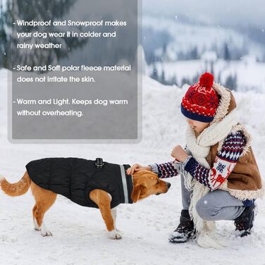 Куртка для собак Kuoser, тепла зимова водонепроникна куртка для великих собак, чорна (3XL)