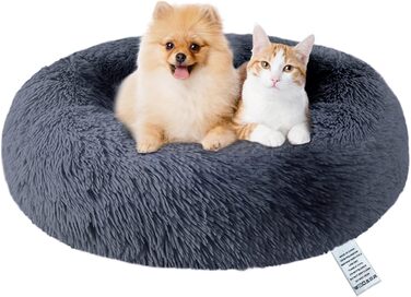 OKPOW Кругле ліжко для собак та котів: м'яке, антистресове, Ø60 см, темно-сірий (M)