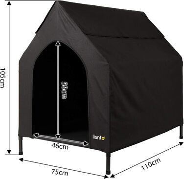 Лежанка для собак Lionto Outdoor з дахом, 110x75x105 см, водовідштовхувальне, зносостійке оксфордське полотно та дихаюче сітко, піднята лежанка з знімними ніжками, для собак до 60 кг, чорний колір