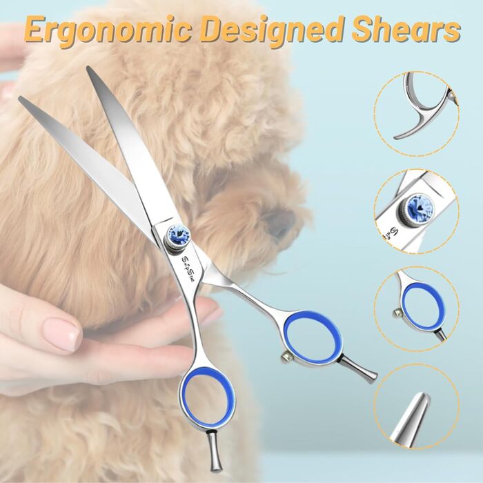 Професійна ножиця для грумінгу собак та котів, 7 дюймів, 30° нахил, сталь VG10, безпечна тупа накінечник