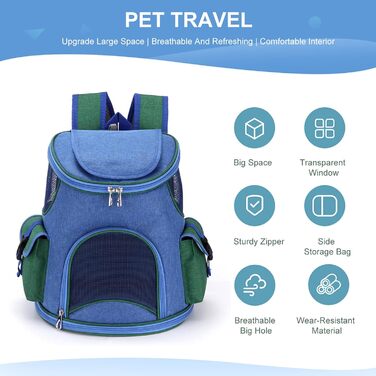 Рюкзак-переноска для собак та котів PETCUTE, 6 кг, темно-синій+зелений