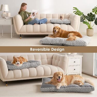 Килимок для собак великих порід, 104x68 см, XL, з штучним хутром та льоном, сірий, 104 x 68 x 10 см