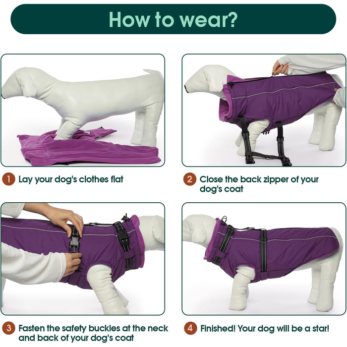 Водонепроникний теплий зимовий пуховик для собак середніх порід Kuoser з нашийником - теплий флісовий пуховик-пуловер для собак M (3XL, 108x68 см), фіолетовий