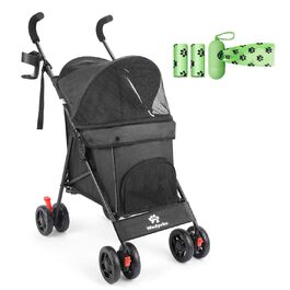 Візок для собак Wedyvko для маленьких собак, 10-9 кг, легкий, складаний, з кошиком для зберігання та тримачем для напоїв, чорний