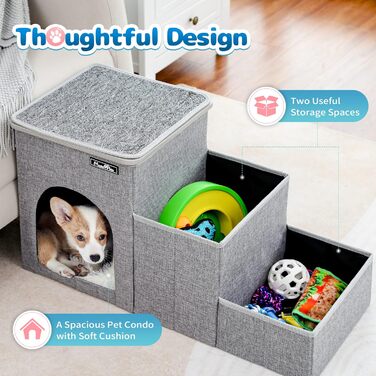 Сходи для собак Made4Pets 3 ступені, складані, для ліжка та дивана, для маленьких собак і котів, з функцією зберігання, домашні аксесуари