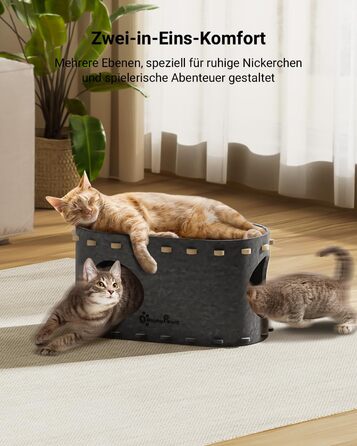 Кігтеточка-будиночок для котів DownyPaws з фетру, 2-ярусна, 50 x 33 x 50 см, сірий (1 шт.)