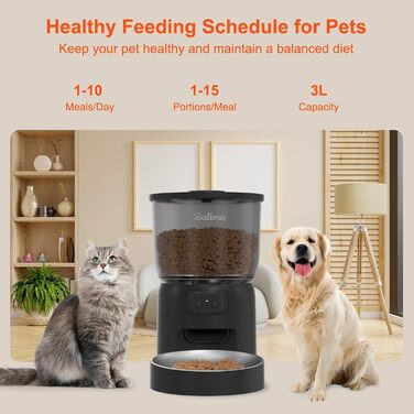 Автоматичний кормушка для котів Balimo 3L з Wi-Fi, керування через додаток, для собак та котів, чорний