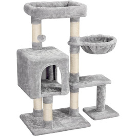 Кігтеточка для котів Yaheetech, 96 см, з корзиною-будиночком та сизалевим покриттям, кліматична колона, сірий колір
