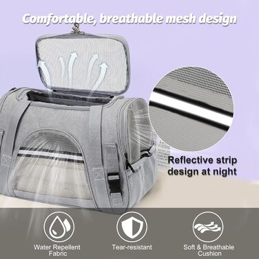 Транспортна сумка для тварин ZSMJAER з підстилкою з флісу, для котів та малих собак до 10 кг, сірого кольору