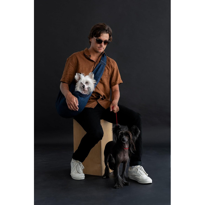 Сумочка для собак Noah & Paw до 10 кг, преміум денім, регульований ремінь, м'яке хутро, 3 системи безпеки