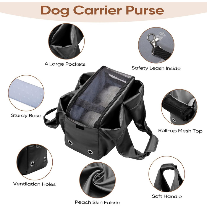Сумка-переноска для собак, котів та цуценят – чорна, м'яка, складна, легка, до 6,8 кг, з 4 кишенями, для подорожей та до ветеринара