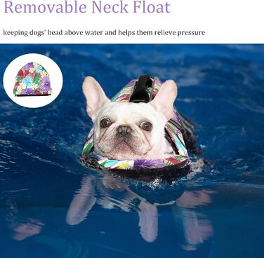 Жилет для собак Французький бульдог з світловідбиваючими смугами, плаваючий жилет для собак, для купання та катання на човні (обхват грудей: 43.2 - 76.2 см, вага: 7.7 - 12.7 кг) M (Обхват грудей: 43-76 см) фіолетовий (квітковий принт)