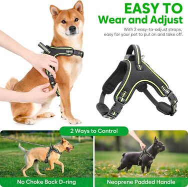 Світлодіодне обіднє світловідбиваючий нашийник для собак з ручкою, перезаряджається, для безпеки вночі, середніх та маленьких собак (L, Зелений)