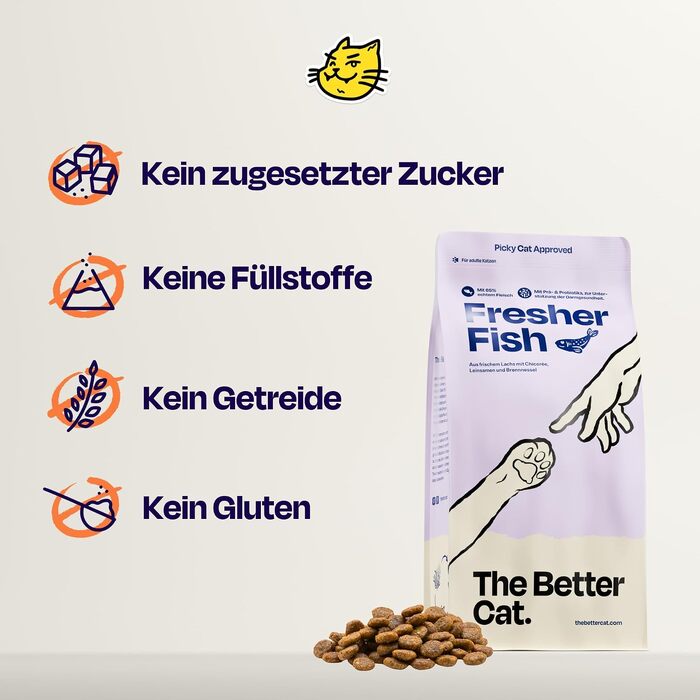 Супер-преміум корм для котів The Better Cat з лососем, беззерновий, з пробіотиками, 1 кг