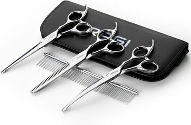 Набір професійних ножиць для собак RAGI: витончені ножиці, ножиці для стрижки лап, етикетка, серветка, ключ для регулювання. Нержавіюча сталь, срібло