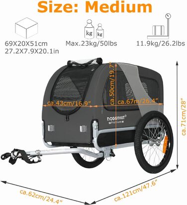 DOGGYHUT® Преміум велосипедний причіп для собак до 23 кг, складаний