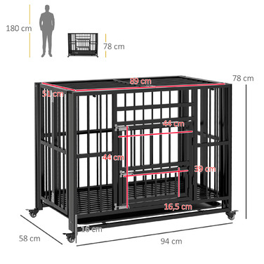 Клітка для собаки PawHut для дому, з колесами, 94 x 58 x 78 см, Dog Guard Box, Транспортна клітка з 2 дверима, сталь, Чорний