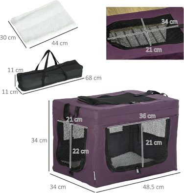 Переноска для кота PawHut 48,5 см, фіолетовий, для кошенят та мініатюрних собак