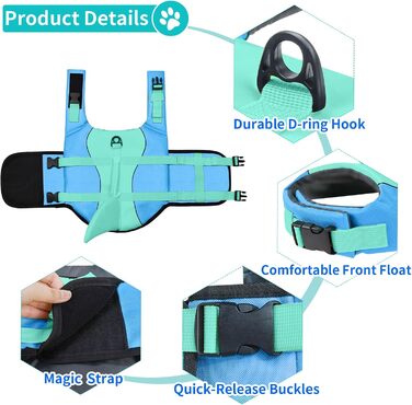 Жилет для плавання для собак Malier, жилет для собак з матеріалу Ripstop з високою плавучістю, для плавання на човні, висока видимість, для цуценят, блакитний, XXL