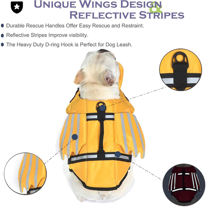 Рятувальний жилет для собак з плавниками, для собак з проблемним підборіддям, легкий та безпечний для водних видів спорту, з ручкою та світловідбиваючими елементами, для малих, середніх та великих собак (XL, жовтий)