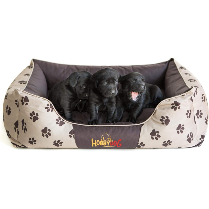 Преміум лежанка для собак Prestige M (65x50 см, бежева з лапами) - зручне собаче ліжко знімний чохол